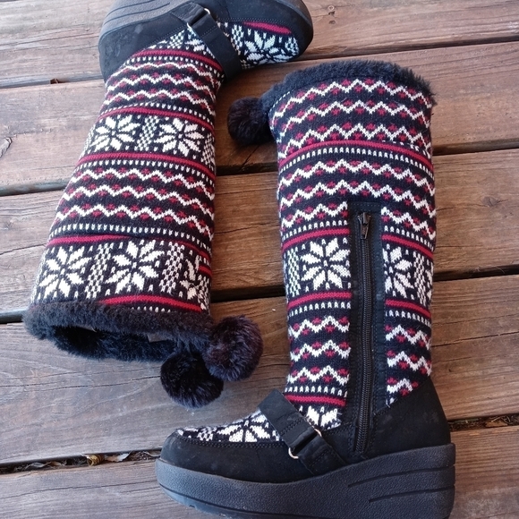 HILLARD & HANSON tall knit side zip faux fur lined wedge heel Boots Wo's Sz 7m. - Picture 6 of 8